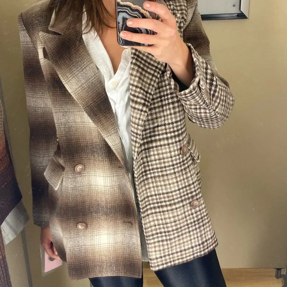 🔥Sale🔥Mixed Print Warm Double-breasted Oversized Blazer - Picture 10 of 11